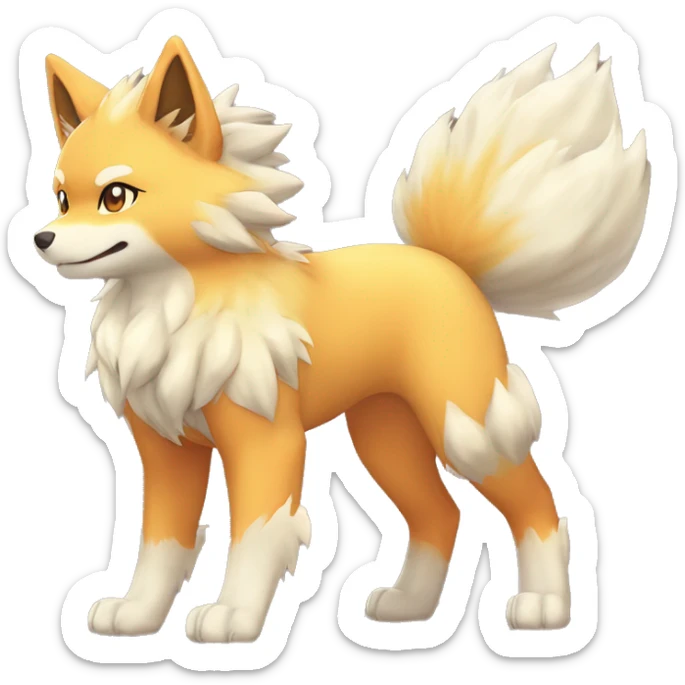 Colorful Shiny Kawaii Cute Arcanine—Vulpix-Ninetails-Shiba-Inu-Fakémon-Pokémon full body sticker