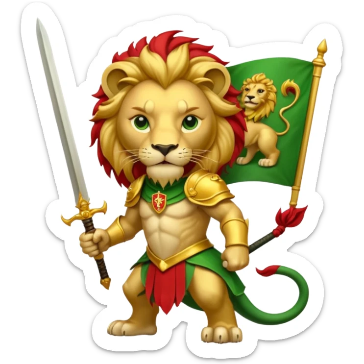 A lion with a sword and the sun on top of it and on the top green and bottom red flag sticker