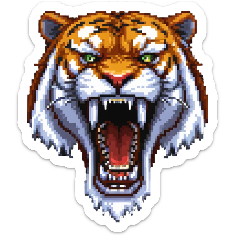 saber-toothed tiger with impossibly long fangs that are twice the length of its head, absurdly exaggerated canine teeth sticker