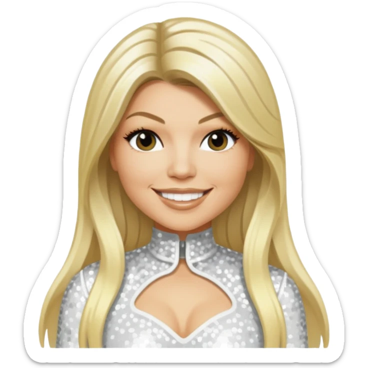 Fergie from Black Eyed Peas with long blonde hair, white sequin outfit  sticker