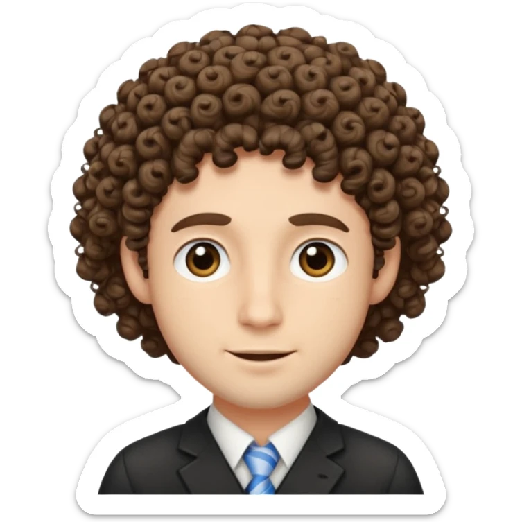 jewish man's face, wearing a tiny yarmulke and curly hair strands sticker