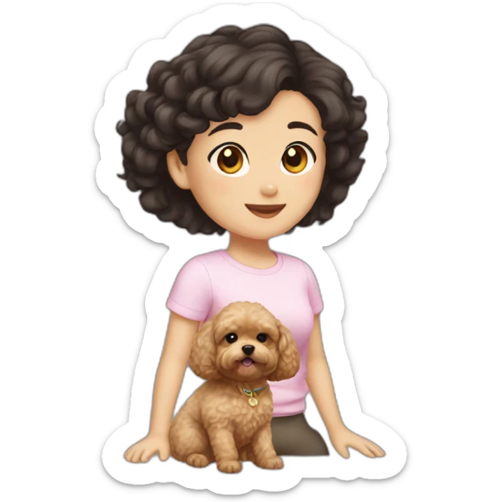 girl asian dark hair with golden maltipoo sticker