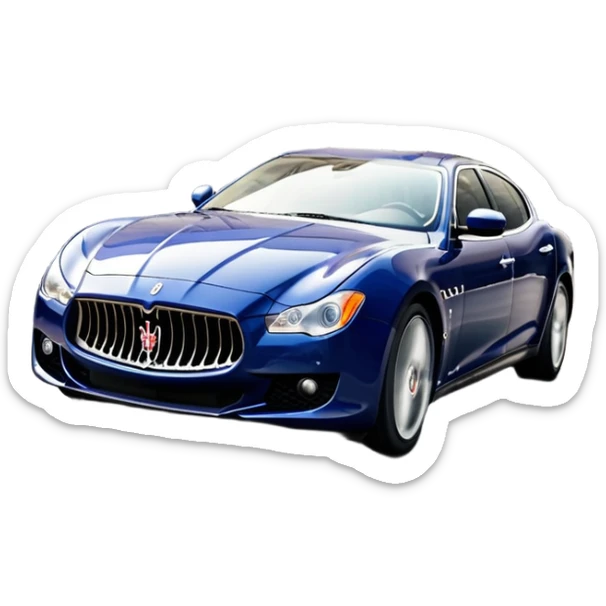 Maserati Quattroporte (2022) – cinematic-realistic Maserati Quattroporte emoji, its striking Italian design turning heads as it effortlessly maneuvers through the streets of Milan. The engine roars with Italian flair, echoing the car's racing heritage while enveloping the driver in an atmosphere of true luxury. sticker