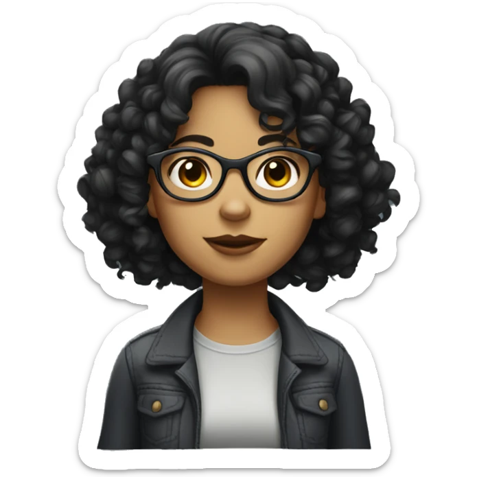 A curly dark-haired girl with medium length hair and glasses and bad glasses. sticker
