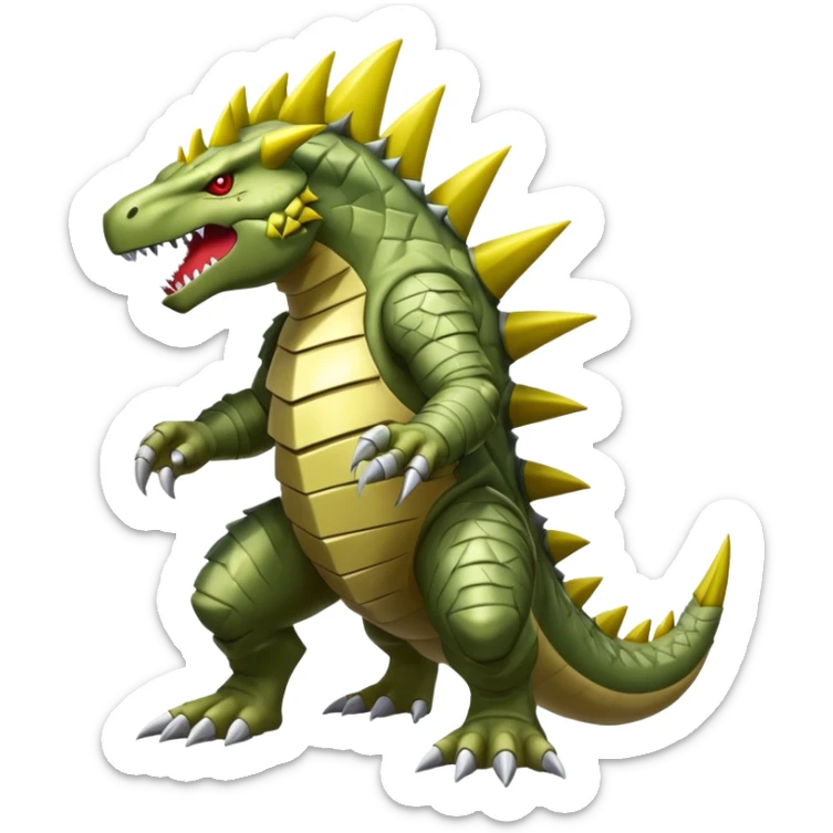 Shiny Exotic Colorful Tyranitar-Haxorus-Fakémon-hybrid-creature (full body)  sticker