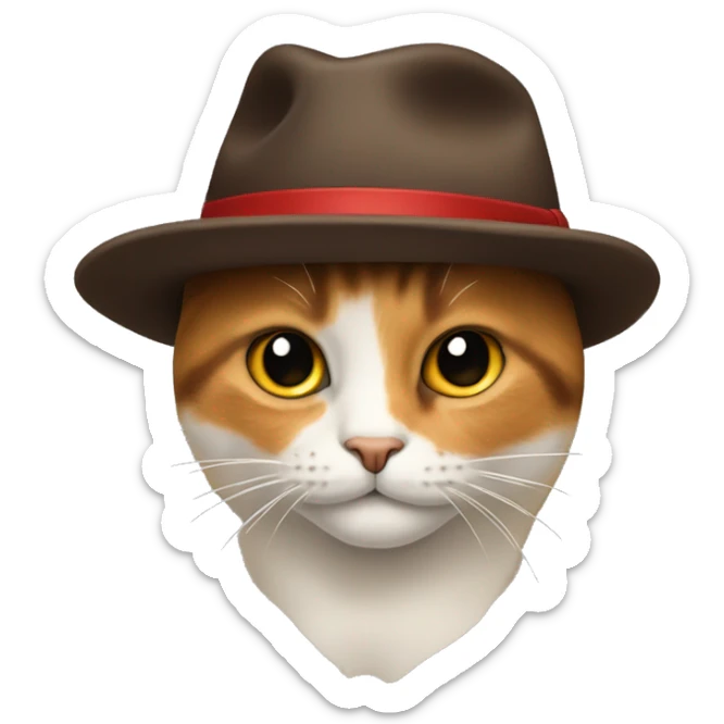 a calico cat wearing a red fedora hat in the style of the windows 10 emoji sticker