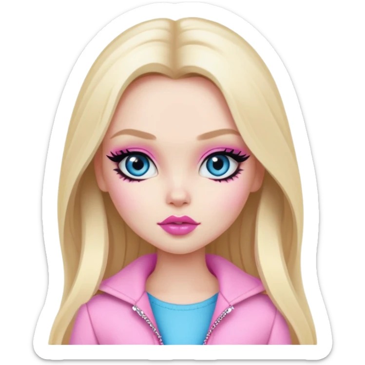 pretty bratz girl, long blond hair, blue eyes, black eyeliner, pale skin, pink style sticker