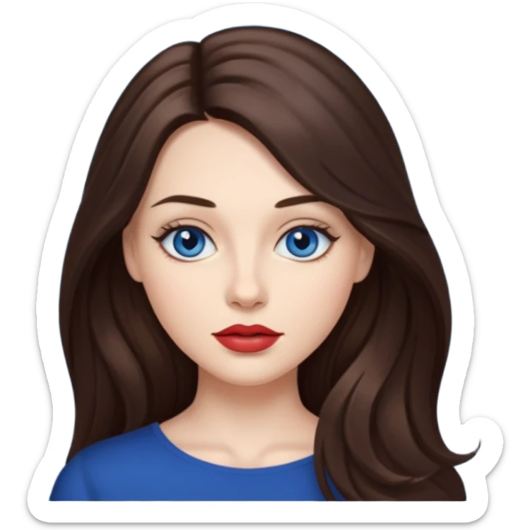 Woman with fair skin long brunette hair dark blue eyes and full lips sticker