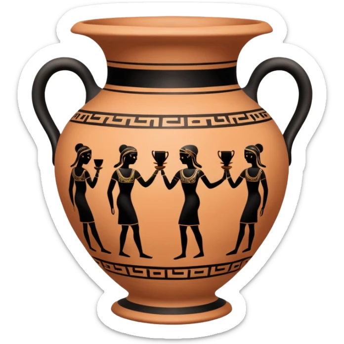 An emoji of an ancient Greek amphora vase with black-figure painting. sticker