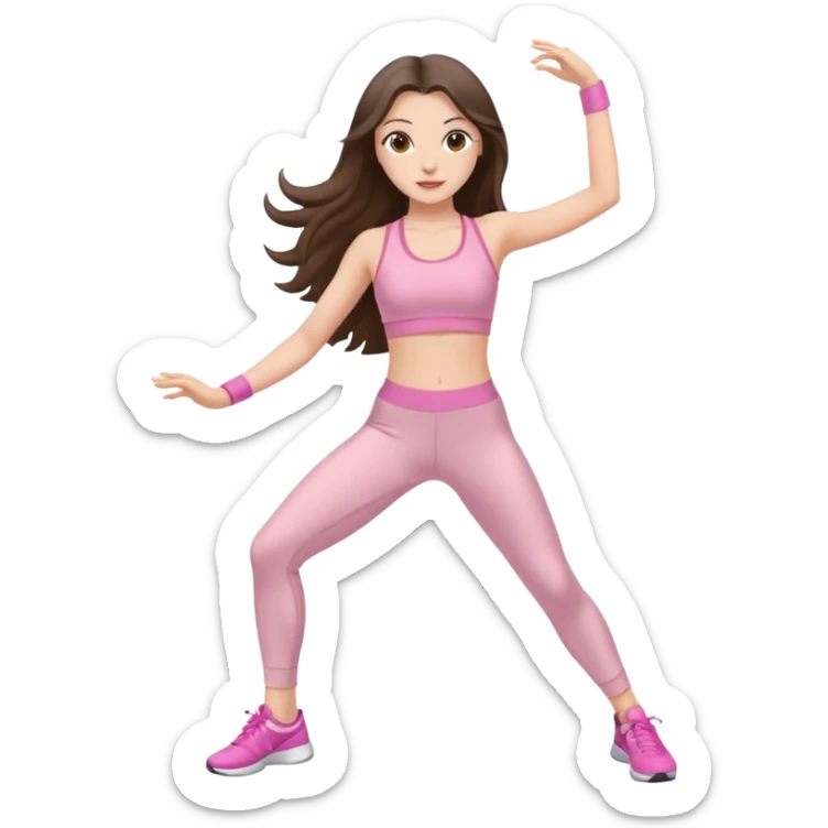 white brunette girl long hair with hazel eyes in light pink workout clothes dancing  sticker