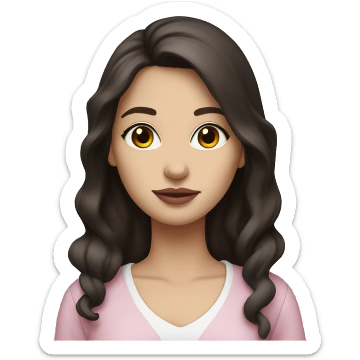 Dark brown hair white face woman full body amber eyes pink lips sticker