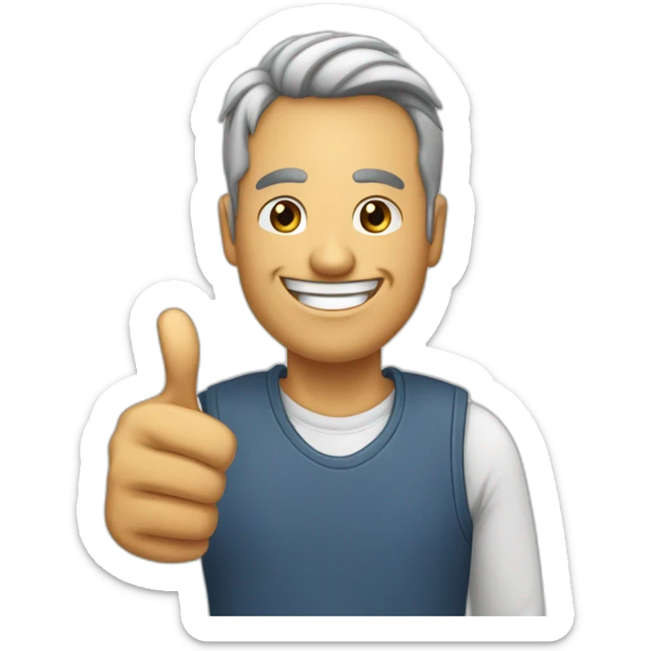 draw a man 50 years old who is smiling and holding his thumb up, the smiley face implies agreement or affirmation sticker