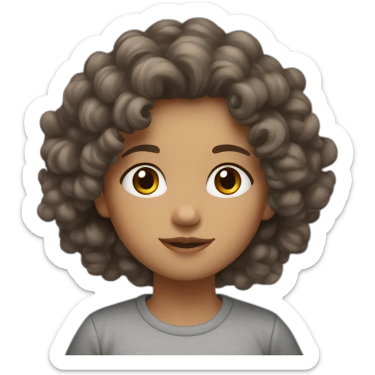 face of midle easten curly girl with medium brown hair in gray T-shirt sticker