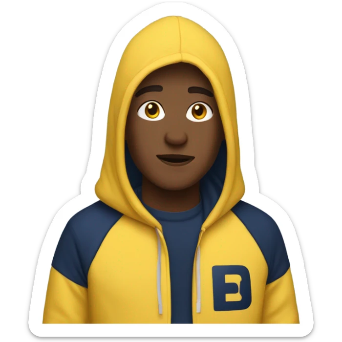 generate me a yellow emoji person wearing a navy blue hoodie which says GAP on it in big letters  sticker
