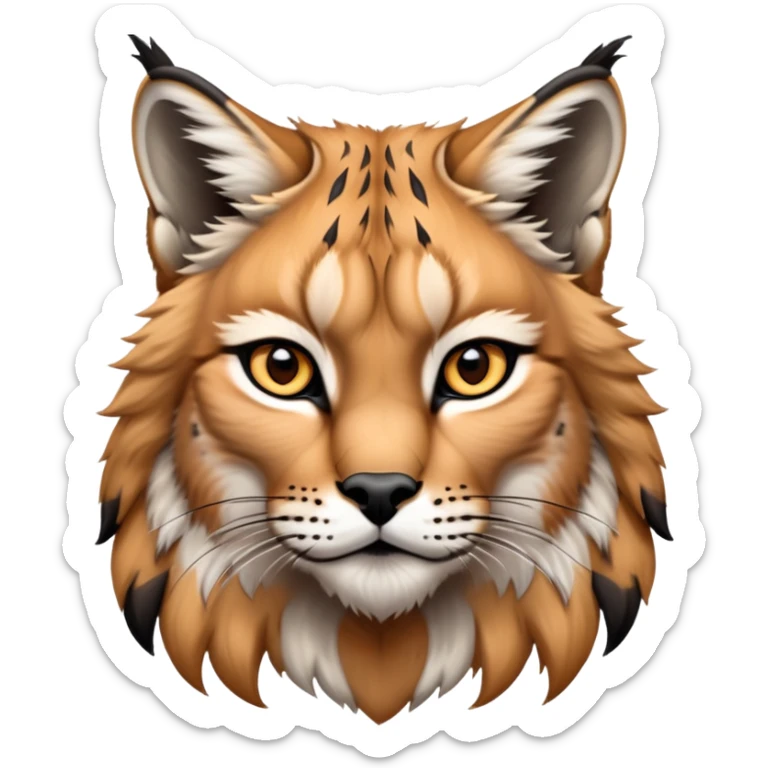 Cinematic-Noble realistic-Lynx-Portrait-Emoji – Poised and regal, with a strong, agile build and a strikingly patterned fur of warm tawny fur accented by bold black ear tufts, deep-set, intelligent amber eyes, simplified yet sharp and sophisticated. zoomed out to show shoulders sticker