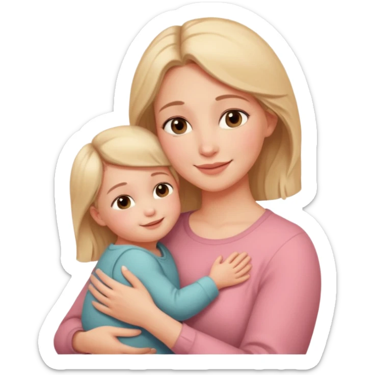 A loving mother holding her young child in her arms, warm natural light coming through a window, soft smile, emotional connection, candid moment, realistic photography, shallow depth of field, high resolution, warm tones
 sticker