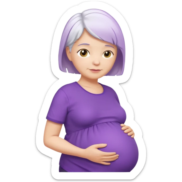 pregnant older woman with purple shirt and short white hair, head, neck and abdomen sticker