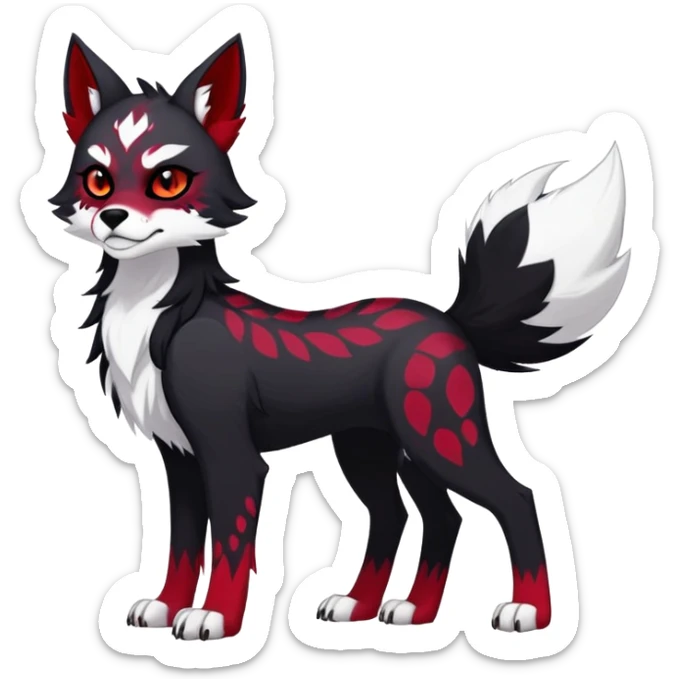 Vibrant dark edgy badass cool Falvie-Fionbri-creature-canine-fursona, full body, with random markings sticker