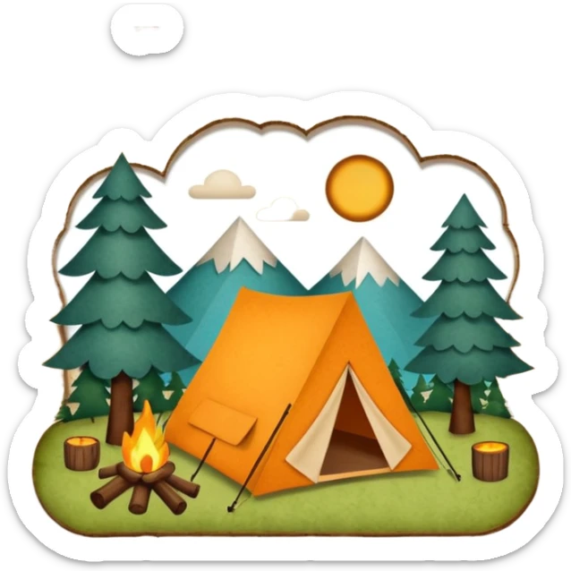 Wooden Camping sign made of felt texture, scrapbooking style, transparent background sticker