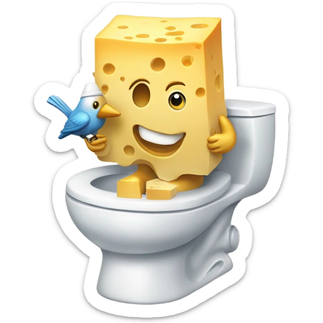 cheese wearing a man sitting in a toilet with a bucket on his head and a bird eating it all  sticker