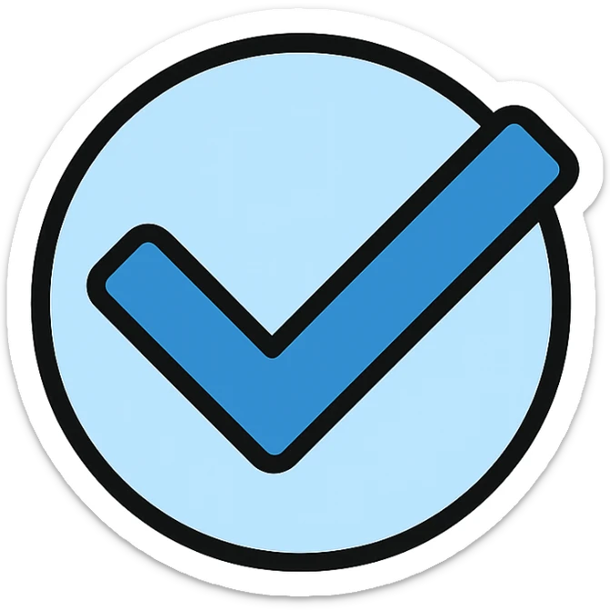 blue check, professional and crisp, color icon style sticker