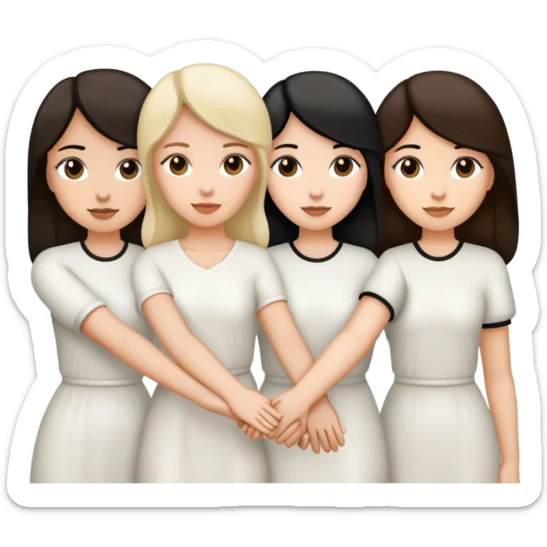 Three women holding hands, all white, one with dark blonde hair, one with black hair, and one with dark brown hair sticker