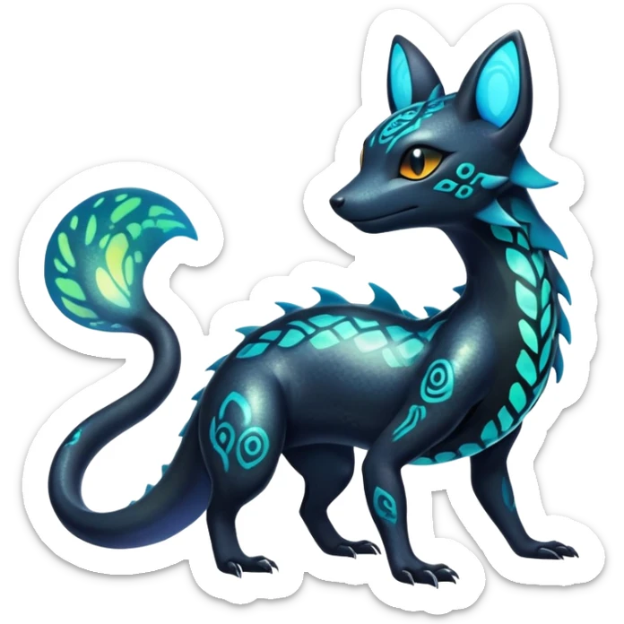 Colorful Iridescent Exotic Salandit-Aurorus-Umbreon-Fakémon-hybrid-creature (full body)  sticker