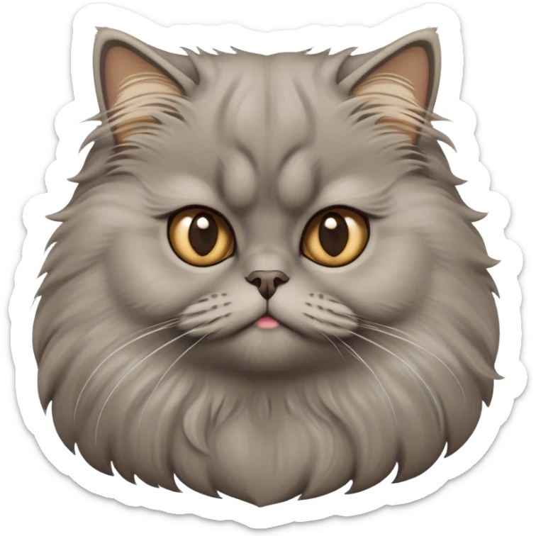 cinematic-adorable-big-eyed-fluffy-grey-persian-cat-portrait-emoji,-head-tilted-playfully-with-a-sweet-expression,-fluffy-grey-fur-with-rich-caramel-and-gold-undertones,-simplified-yet-irresistibly-cute-features-with-large,-expr sticker
