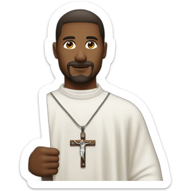 sacerdote piel blanca túnica negra crucifijo en la mano sticker
