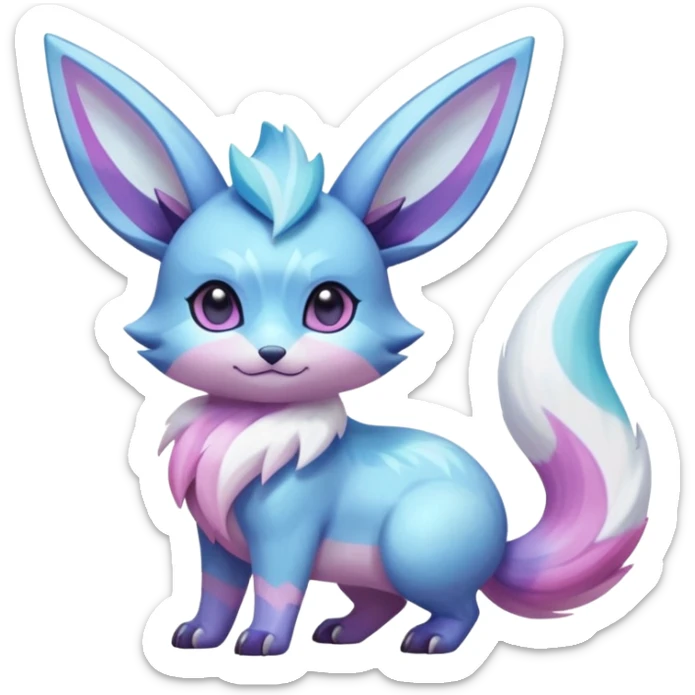 Shiny Pastel Colorful Purple-Violet-Pink-White-crystallic Iridescent Exotic Minccino-Aurorus-Glaceon-Fakémon-hybrid-creature (full body)  sticker