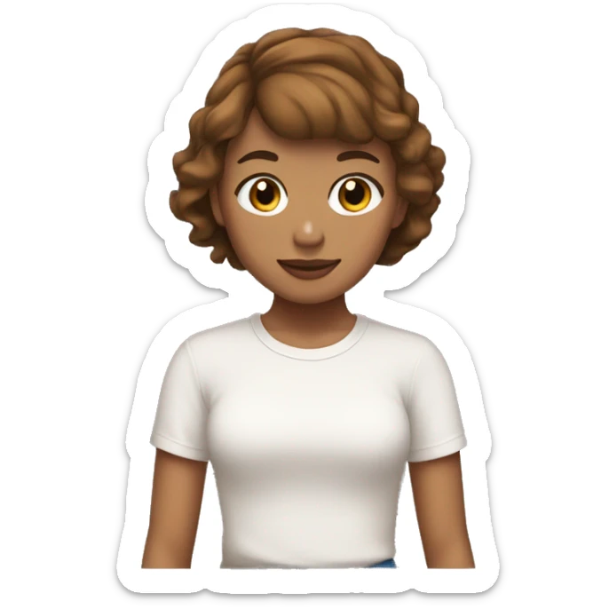 Girl with brown short hair wearing a Taylor swift shirt. Her skin is like light ktan sticker