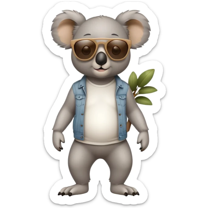 anthropomorphised koala in casual clothing, wearing dark sunglasses, walking upright in standard pose sticker