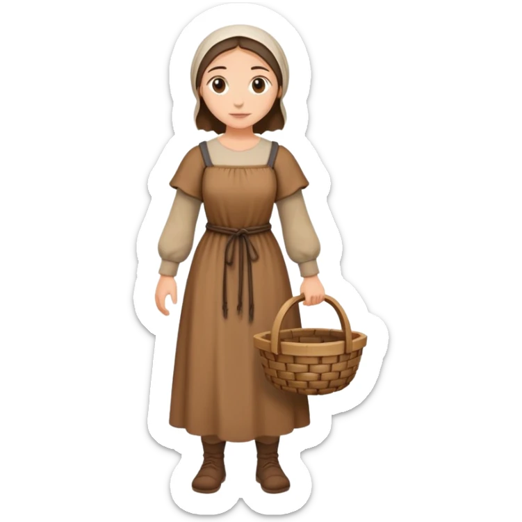 Full body of female medieval peasant in simple dress carrying basket sticker