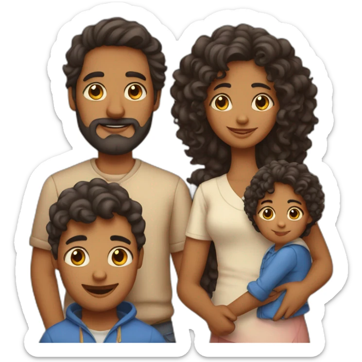indian family with one dad and one son straight hair and one mom and one daughter curly hair sticker