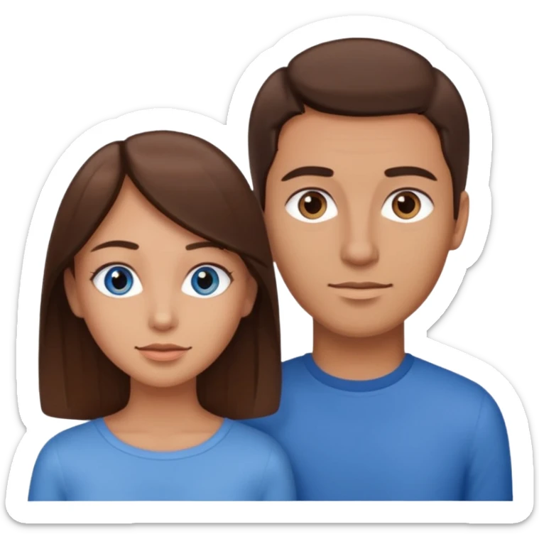 couple homme cheveux raide châtains et yeux bleu et femme cheveux raide chatains et yeux marron sticker