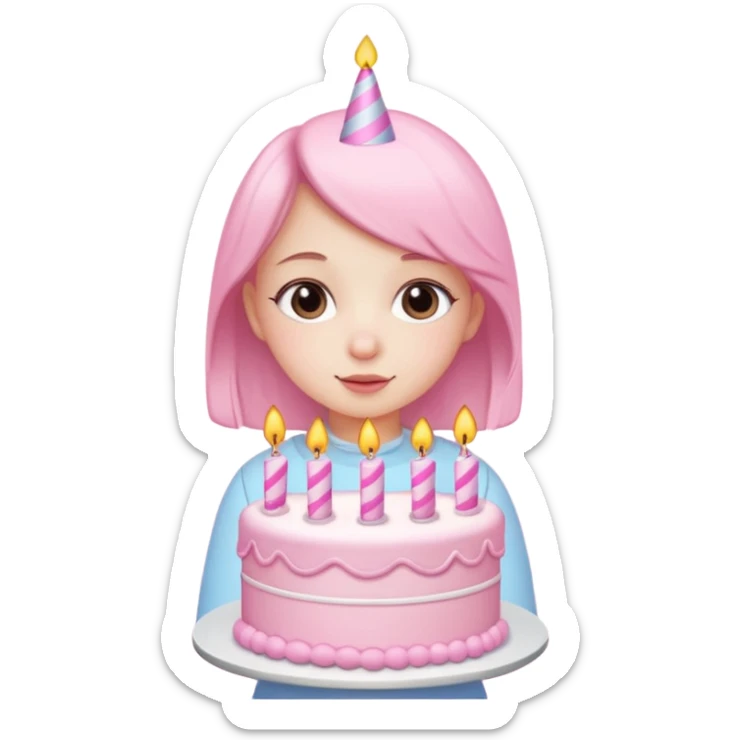 birthday girl emoji with cute baby pink font and a cake sticker