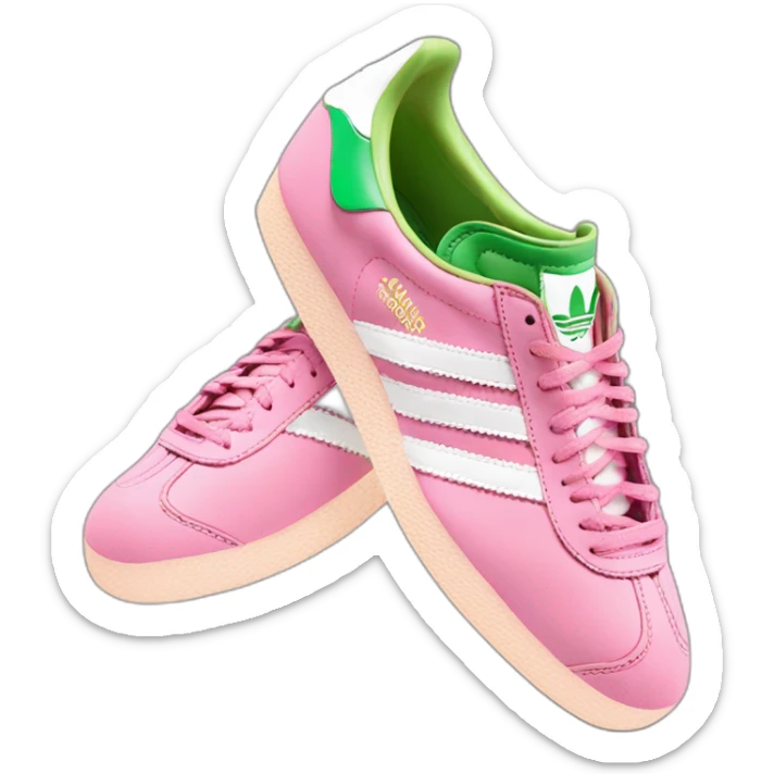 A pair of adidas gazelle shoes in pink and green sticker