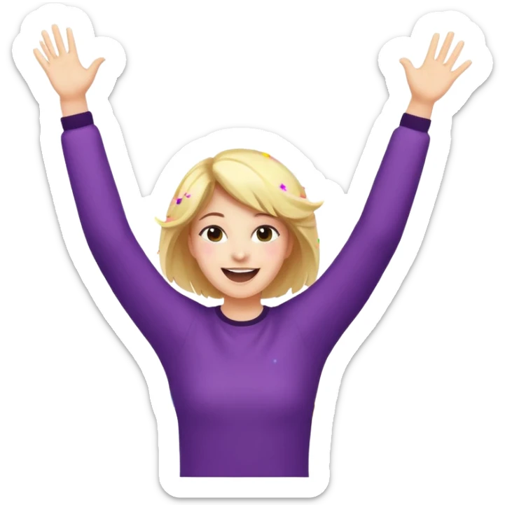 persona feliz con los brazos hacia arriba saltando y explosivos detras y confites volando sticker