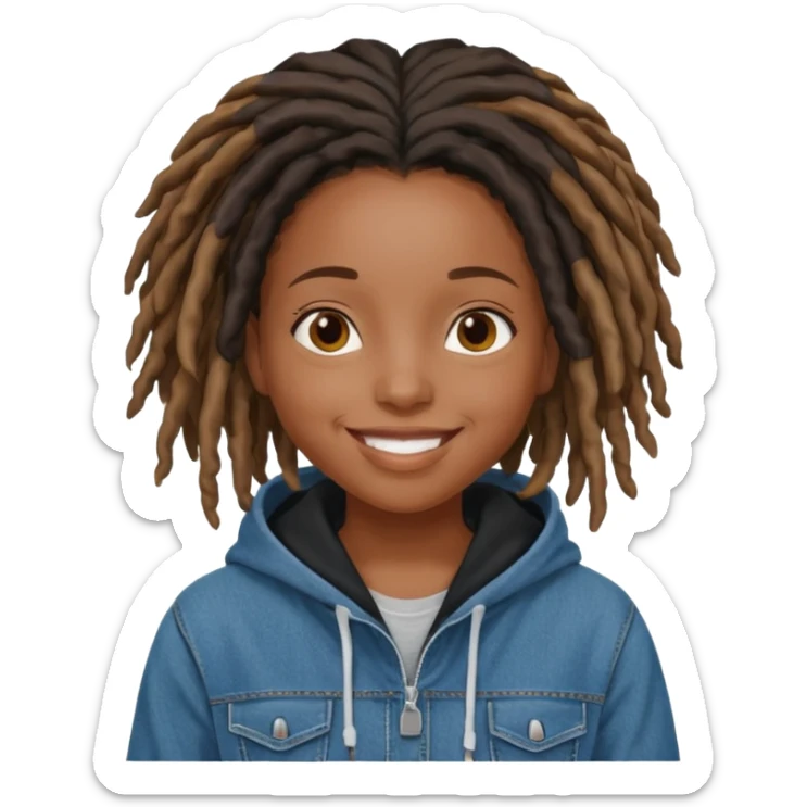 make a black girl with locs wearing a denim hoodie with black sleeves sticker