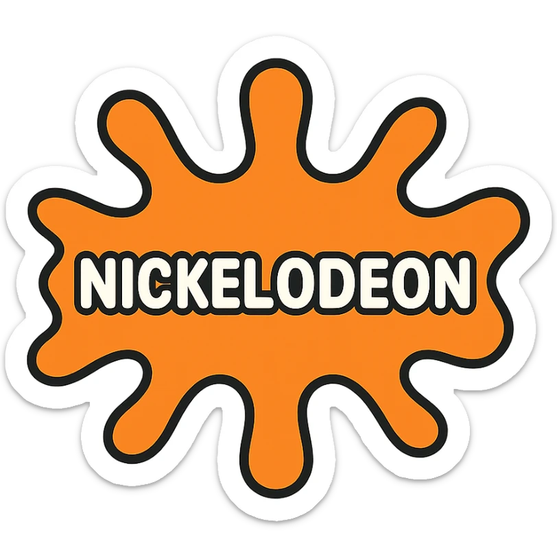 color outline icon of Nickelodeon logo, energetic, cartoonish, orange and white sticker