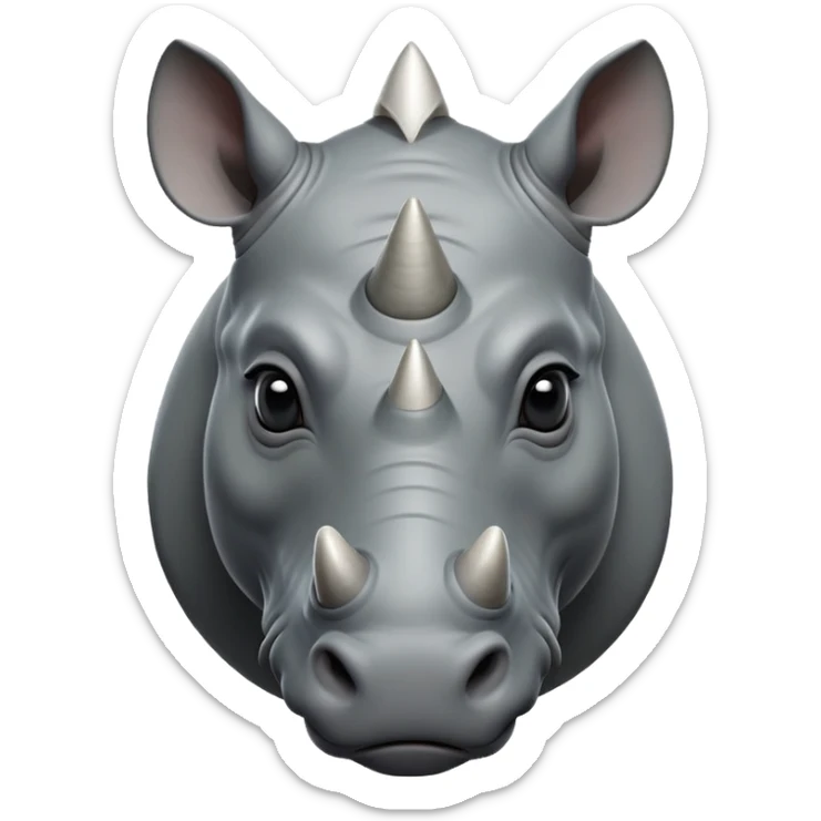 cinematic-noble--rhinoceros-portrait-emoji,slate-grey-hide-poised-and-regal,-with-a-massive,-powerful-build-and-a-thick,--deep-set-soulful-piercing-eyes,-simplified-yet-sharp-and-sophisticated-features,-highly-detailed,-large-black-eyes, white horn sticker
