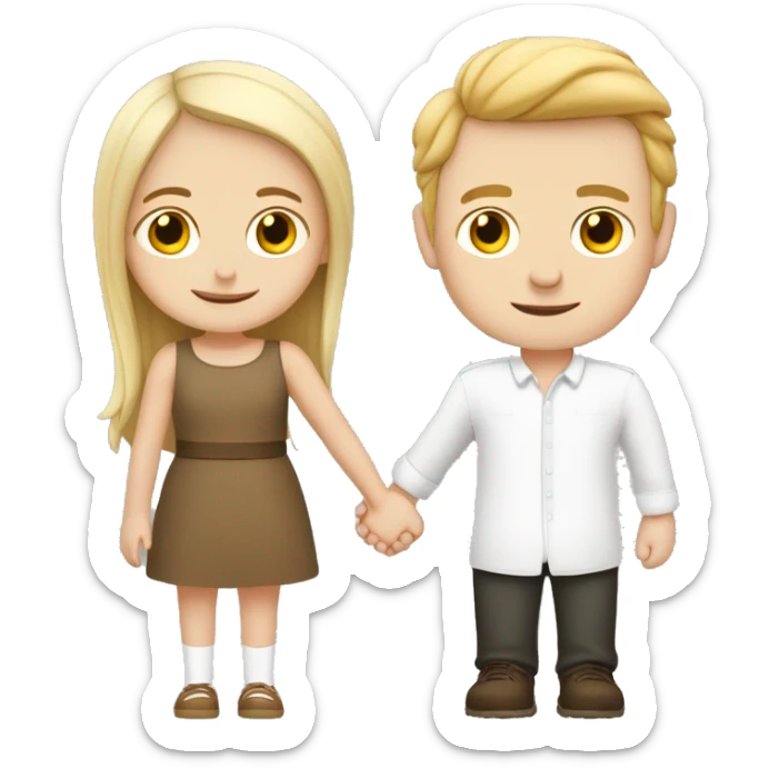 A small European white girl and a tall European white boy holding hands sticker