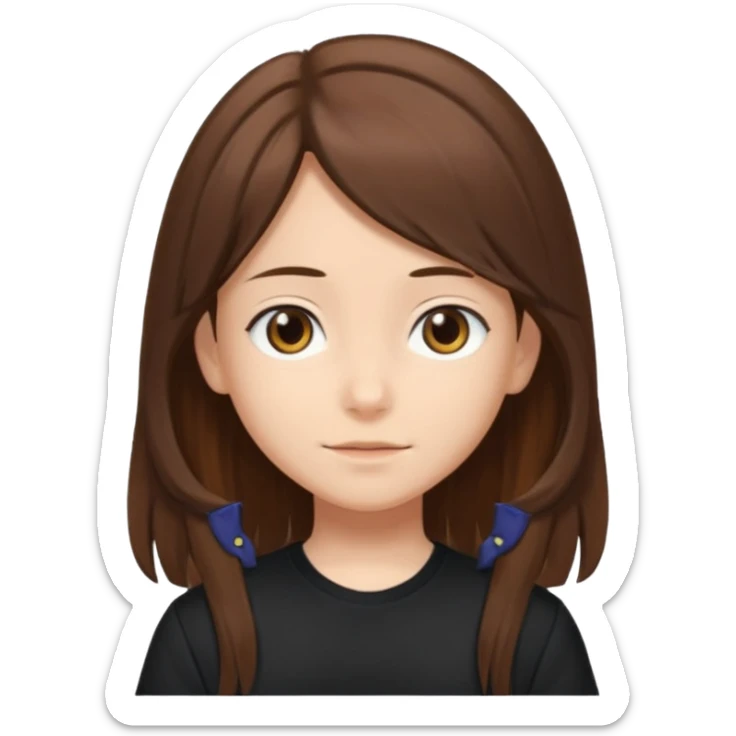 Daria whit brown hair and brown eyes a 10 year old kid Long hair and anime black shirt sticker