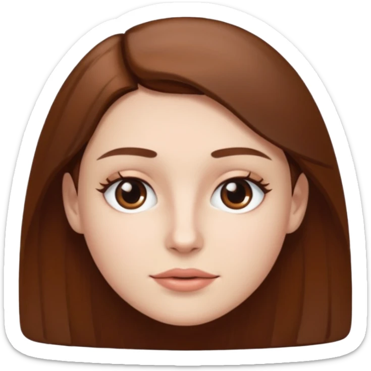 white skin, brown hair, eyes, eyebrows and a thin square face sticker