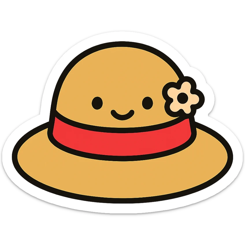 cute cartoon Sophie hat icon inspired by Howl's Moving Castle, rounded shapes, friendly appearance, red ribbon, modern icon style sticker