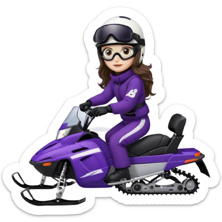 dark purple snowmobile, me Sitting on snowmobile goggles and helmet not covering my face brown eyes long wavy hair white skin dark purple formula 1995 snowmobile change sled color dark purple and white not yellow Snowmobile helmet and goggles, not on my face pants black sticker