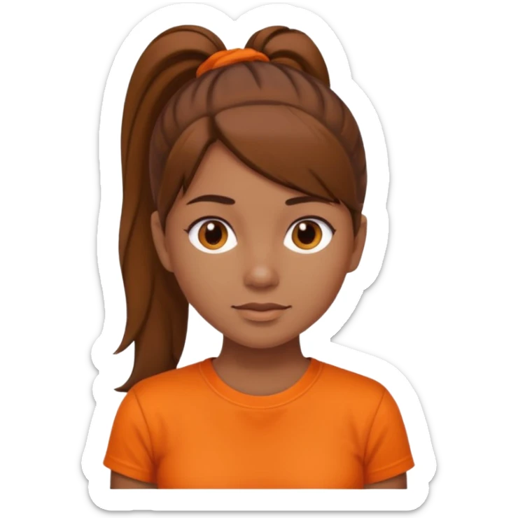 brown haird medium tone skin girl with ponytail and orange shirt sticker