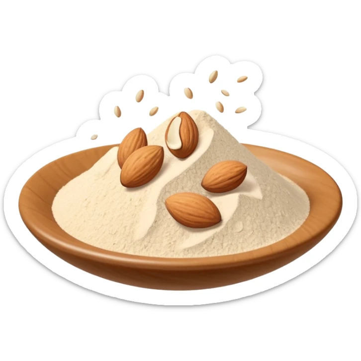scattered pinch of almond powder, fine and grainy, off-white to pale beige, natural uneven surface, some granules visible, clean 3D rendering, soft light, subtle shadow, no packaging, no anthropomorphic features, transparent background, emoji scale sticker