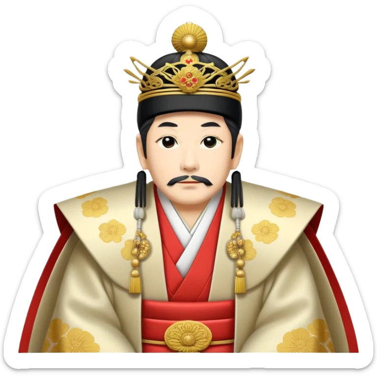 Japanese emperor, Edo period, wearing ceremonial ho and kanmuri, regal pose sticker