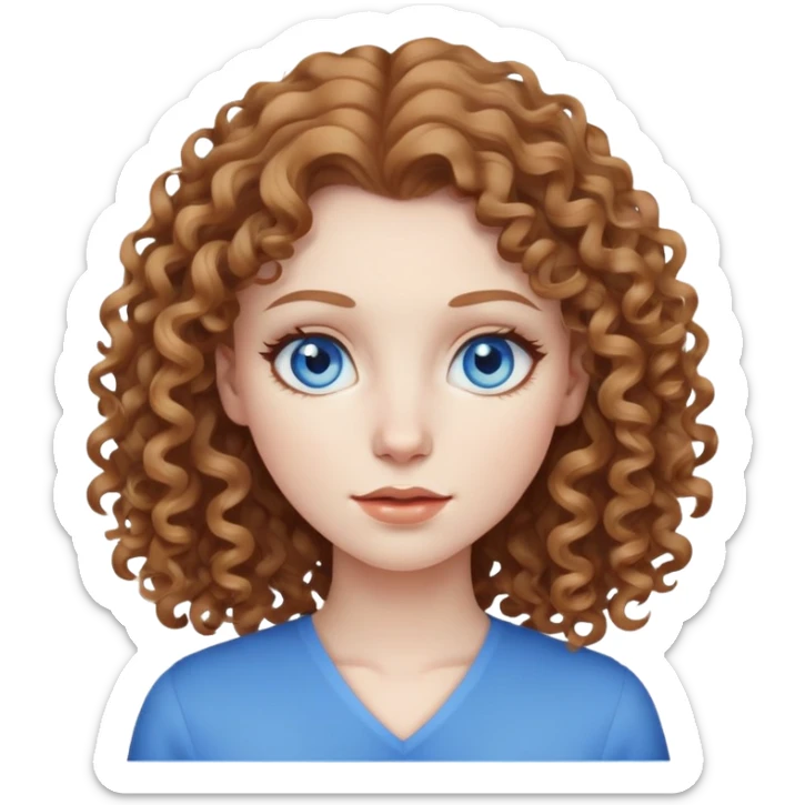 woman with pale skin, light brown curly hair, blue eyes sticker